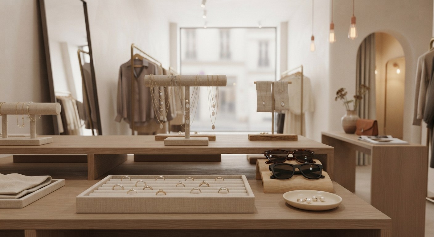 Présentoir de bijoux et accessoires dans une boutique de mode